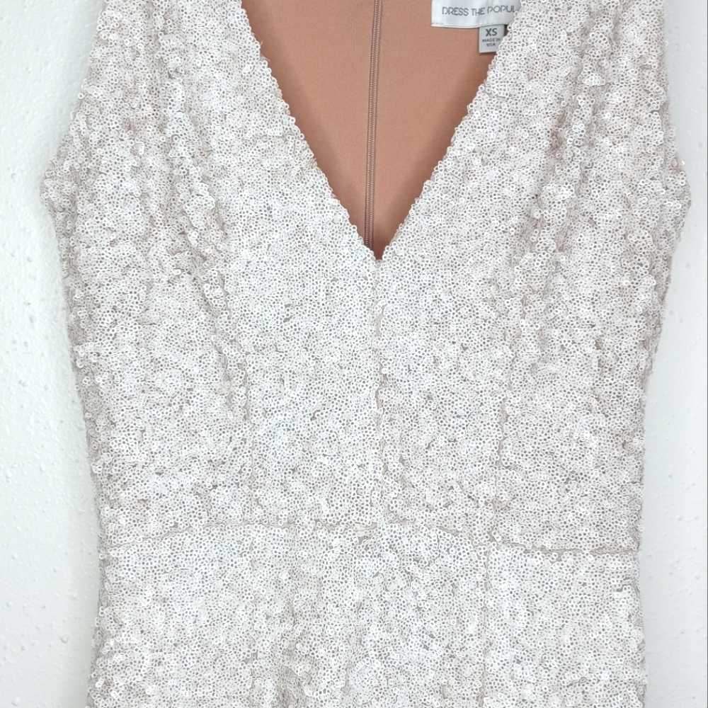 Dress the Population Cream Sequin Midi Dress with Front Slit - Picture 5 of 13